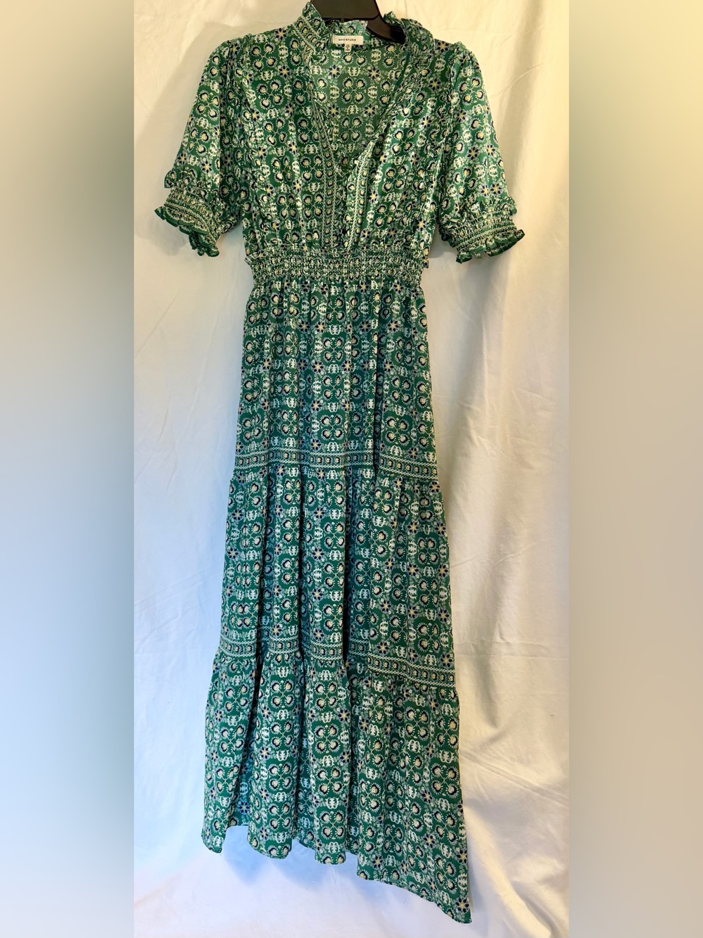 Max Studio smocked flutter sleeve maxi dress size M